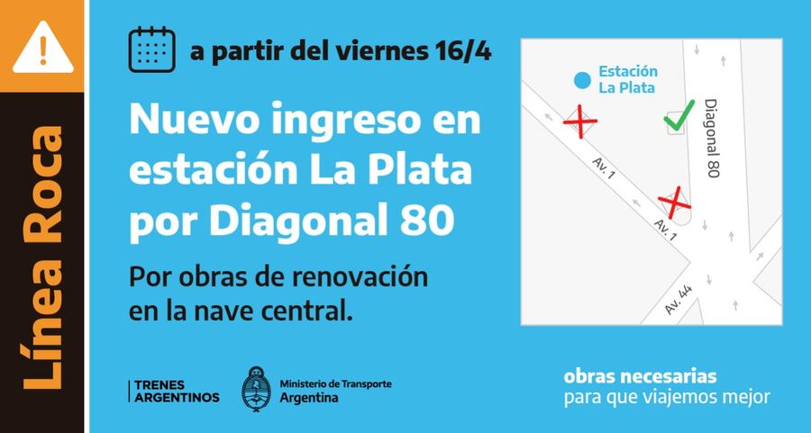 Por obras, modifican accesos a la Estación de Trenes de La Plata