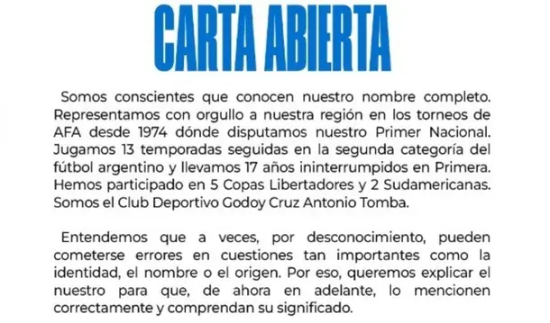 El fuerte comunicado de Godoy Cruz, ¿contra un reconocido periodista?